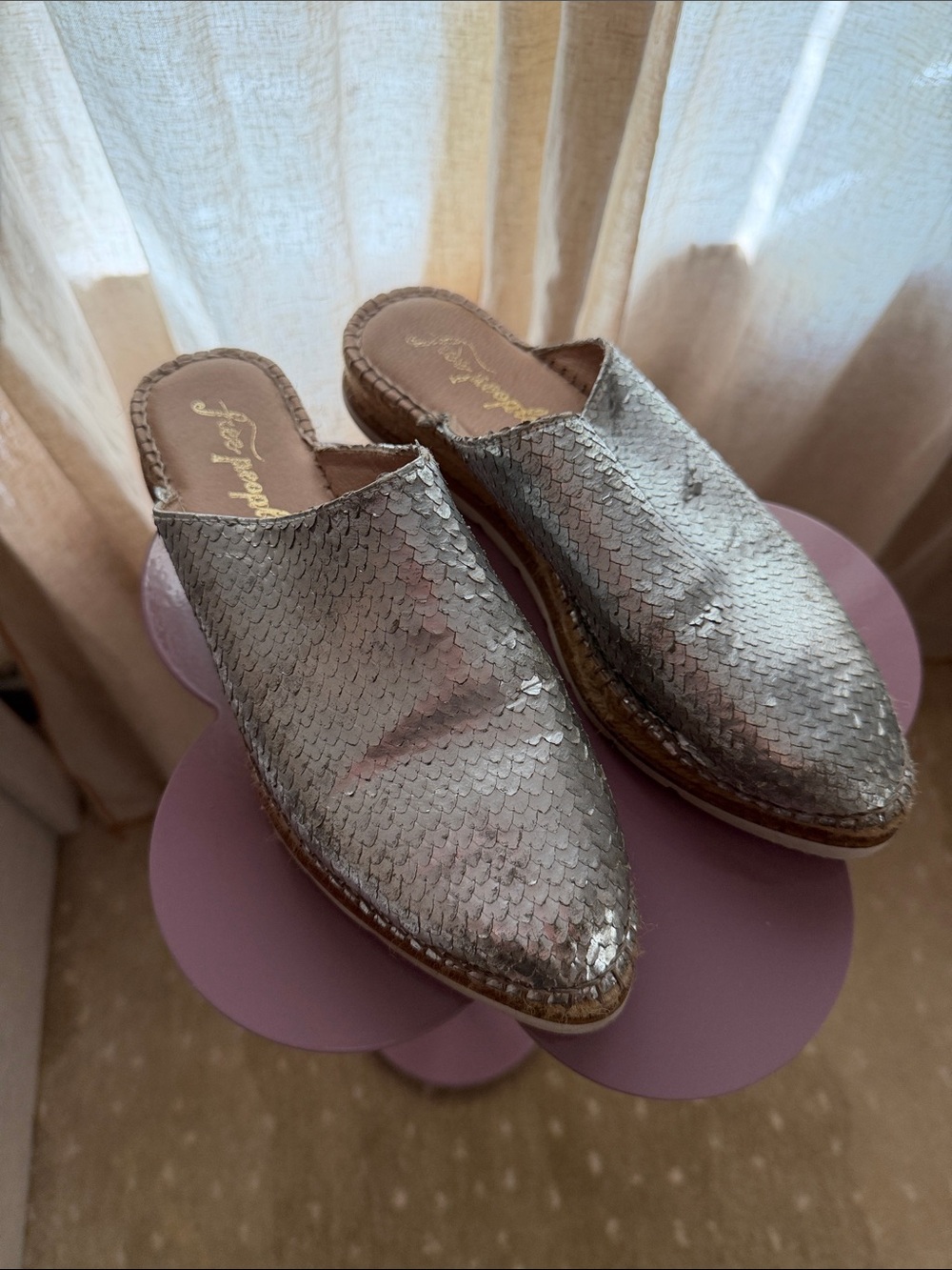 Free People Metallic Silver Slip-On Mule